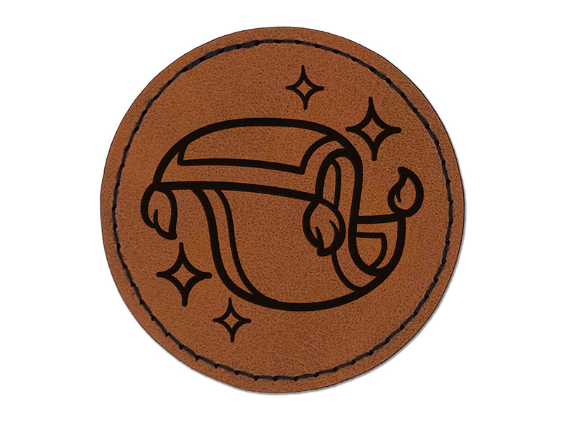 Magic Flying Carpet Fantasy Round Iron-On Engraved Faux Leather Patch Applique - 2.5"