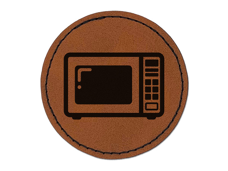 Microwave Kitchen Appliance Round Iron-On Engraved Faux Leather Patch Applique - 2.5"