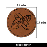 Mint Herb Plant Round Iron-On Engraved Faux Leather Patch Applique - 2.5"