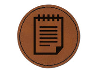 Notepad Piece of Paper Round Iron-On Engraved Faux Leather Patch Applique - 2.5"