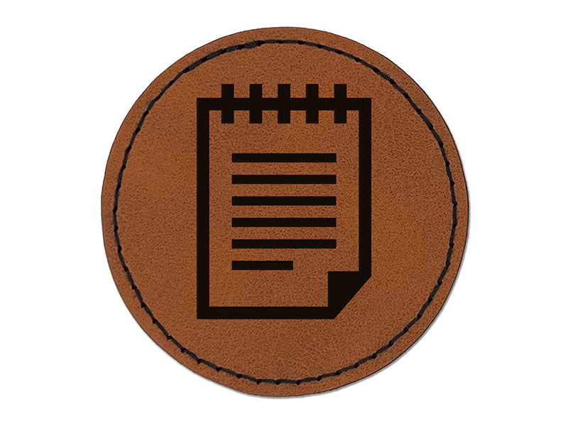 Notepad Piece of Paper Round Iron-On Engraved Faux Leather Patch Applique - 2.5"