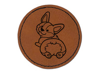 Pembroke Welsh Corgi from Behind Butt Dog Round Iron-On Engraved Faux Leather Patch Applique - 2.5"