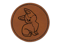 Pembroke Welsh Corgi Sitting Dog Round Iron-On Engraved Faux Leather Patch Applique - 2.5"