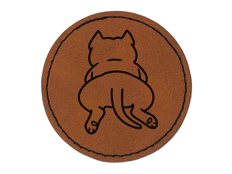 Pit Bull from Behind Butt Dog Round Iron-On Engraved Faux Leather Patch Applique - 2.5"