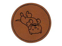 Pit Bull Laying on Back Dog Round Iron-On Engraved Faux Leather Patch Applique - 2.5"