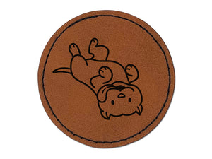 Pit Bull Laying on Back Dog Round Iron-On Engraved Faux Leather Patch Applique - 2.5"