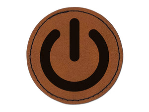 Power Button Symbol On Off Round Iron-On Engraved Faux Leather Patch Applique - 2.5"