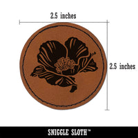 Pretty Poppy Flower Round Iron-On Engraved Faux Leather Patch Applique - 2.5"