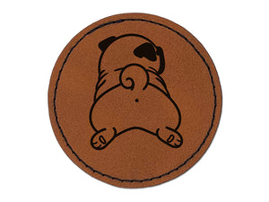 Pug from Behind Butt Dog Round Iron-On Engraved Faux Leather Patch Applique - 2.5"