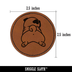 Pug from Behind Butt Dog Round Iron-On Engraved Faux Leather Patch Applique - 2.5"