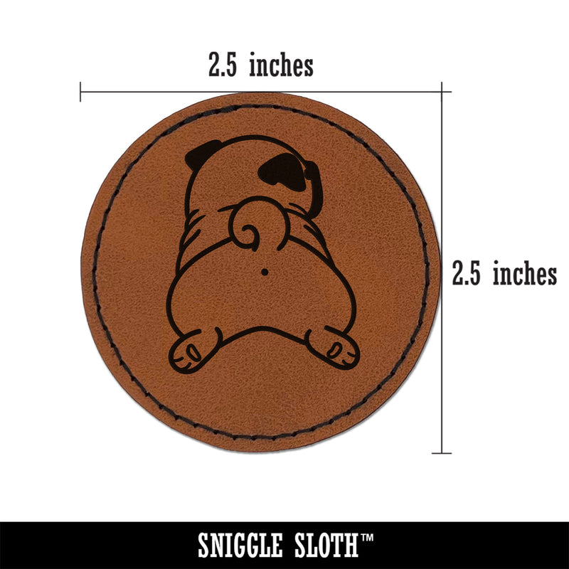 Pug from Behind Butt Dog Round Iron-On Engraved Faux Leather Patch Applique - 2.5"