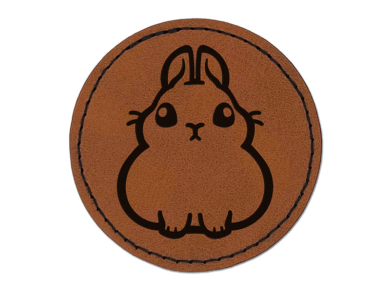 Pygmy Rabbit Bunny Cute Round Iron-On Engraved Faux Leather Patch Applique - 2.5"