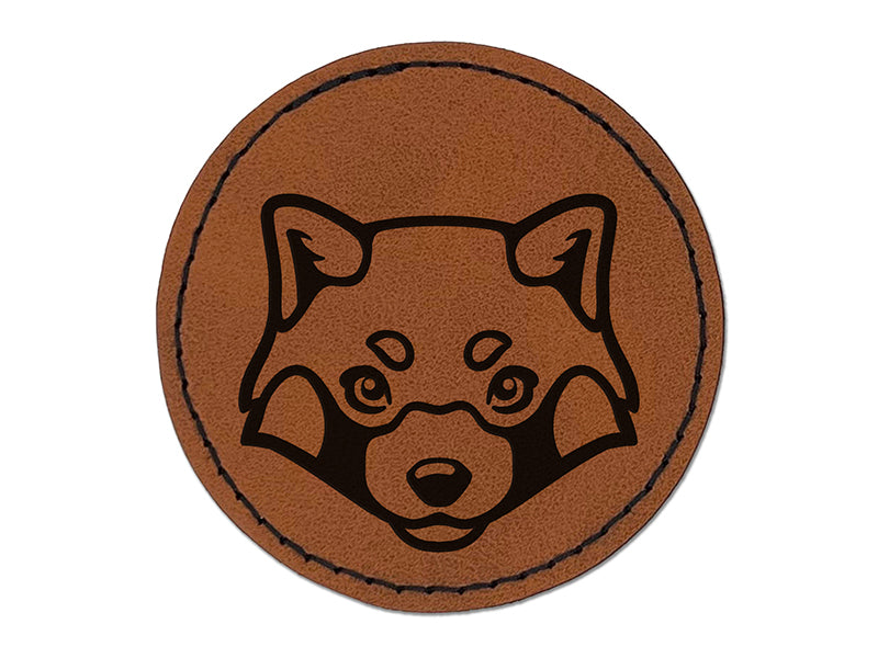 Red Panda Face Round Iron-On Engraved Faux Leather Patch Applique - 2.5"