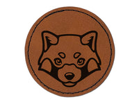 Red Panda Face Round Iron-On Engraved Faux Leather Patch Applique - 2.5"