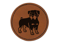 Rottweiler Rottie Standing Dog Round Iron-On Engraved Faux Leather Patch Applique - 2.5"