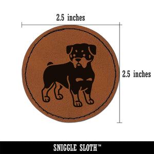 Rottweiler Rottie Standing Dog Round Iron-On Engraved Faux Leather Patch Applique - 2.5"