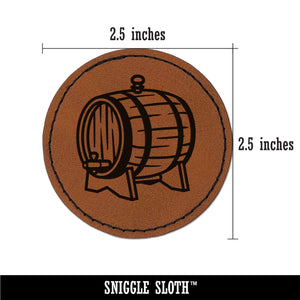 Serving Wine Wood Barrel Cask Round Iron-On Engraved Faux Leather Patch Applique - 2.5"
