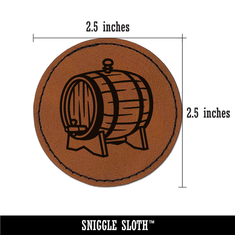 Serving Wine Wood Barrel Cask Round Iron-On Engraved Faux Leather Patch Applique - 2.5"