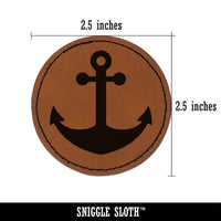 Ship Anchor Nautical Round Iron-On Engraved Faux Leather Patch Applique - 2.5"