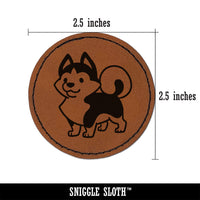 Siberian Husky Standing Dog Round Iron-On Engraved Faux Leather Patch Applique - 2.5"