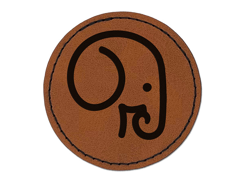 Simple Elephant Head Round Iron-On Engraved Faux Leather Patch Applique - 2.5"