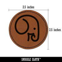 Simple Elephant Head Round Iron-On Engraved Faux Leather Patch Applique - 2.5"