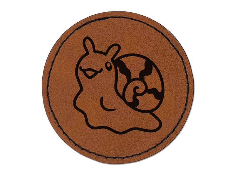 Small Snail Reaching Out Round Iron-On Engraved Faux Leather Patch Applique - 2.5"
