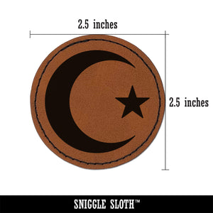 Star and Crescent Moon Islam Ottoman Round Iron-On Engraved Faux Leather Patch Applique - 2.5"