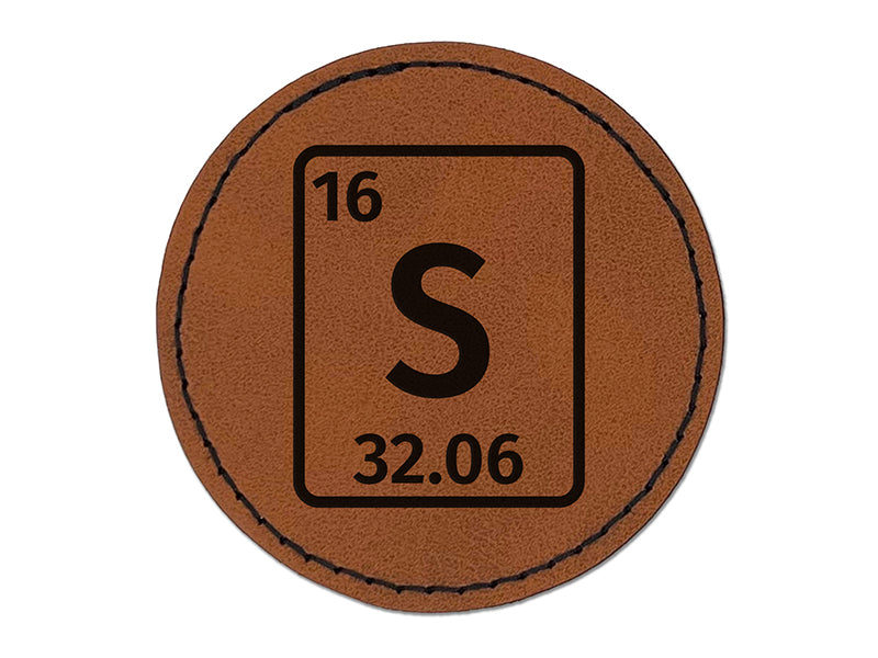 Sulfur Periodic Table of Elements Science Chemistry Round Iron-On Engraved Faux Leather Patch Applique - 2.5"