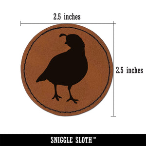 Walking Quail Bird Solid Round Iron-On Engraved Faux Leather Patch Applique - 2.5"