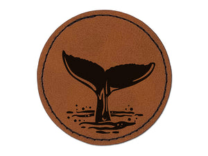 Whale Tail Round Iron-On Engraved Faux Leather Patch Applique - 2.5"