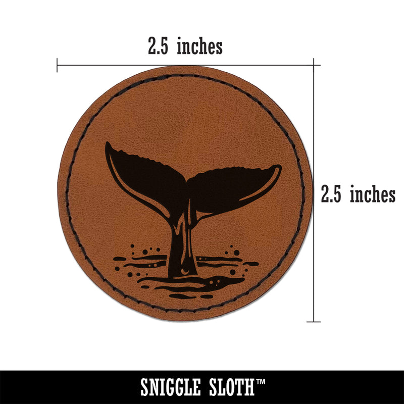 Whale Tail Round Iron-On Engraved Faux Leather Patch Applique - 2.5"