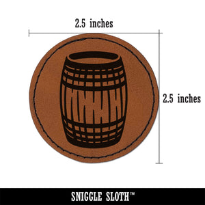 Wine Wood Cask Barrel Upright Round Iron-On Engraved Faux Leather Patch Applique - 2.5"