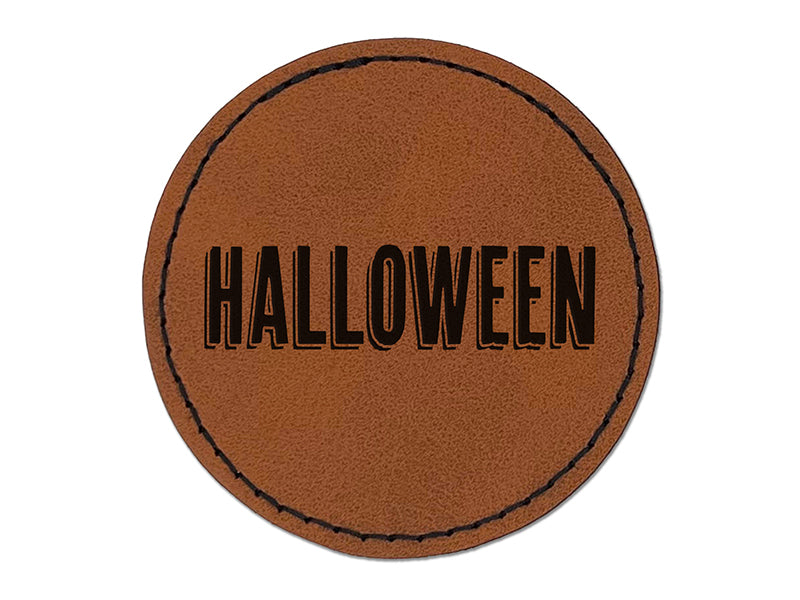 Halloween Drop Shadow Text Round Iron-On Engraved Faux Leather Patch Applique - 2.5"