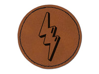Quirky Lightning Bolt Round Iron-On Engraved Faux Leather Patch Applique - 2.5"