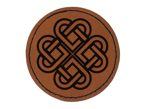 Celtic Shamrock Knot Outline Round Iron-On Engraved Faux Leather Patch Applique - 2.5"