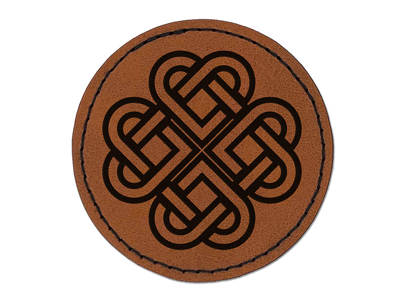 Celtic Shamrock Knot Outline Round Iron-On Engraved Faux Leather Patch Applique - 2.5"