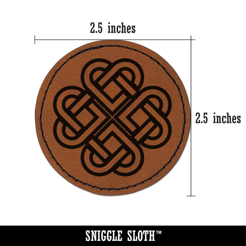 Celtic Shamrock Knot Outline Round Iron-On Engraved Faux Leather Patch Applique - 2.5"