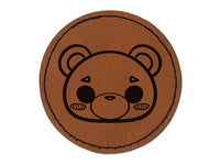 Charming Kawaii Chibi Bear Face Blushing Cheeks Round Iron-On Engraved Faux Leather Patch Applique - 2.5"