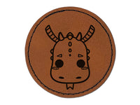 Charming Kawaii Chibi Dragon Face Blushing Cheeks Fantasy Round Iron-On Engraved Faux Leather Patch Applique - 2.5"