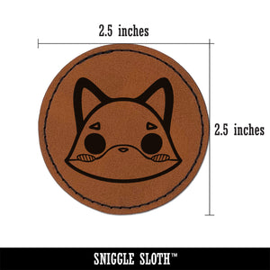 Charming Kawaii Chibi Fox Face Blushing Cheeks Round Iron-On Engraved Faux Leather Patch Applique - 2.5"