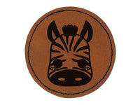 Charming Kawaii Chibi Zebra Face Blushing Cheeks Round Iron-On Engraved Faux Leather Patch Applique - 2.5"