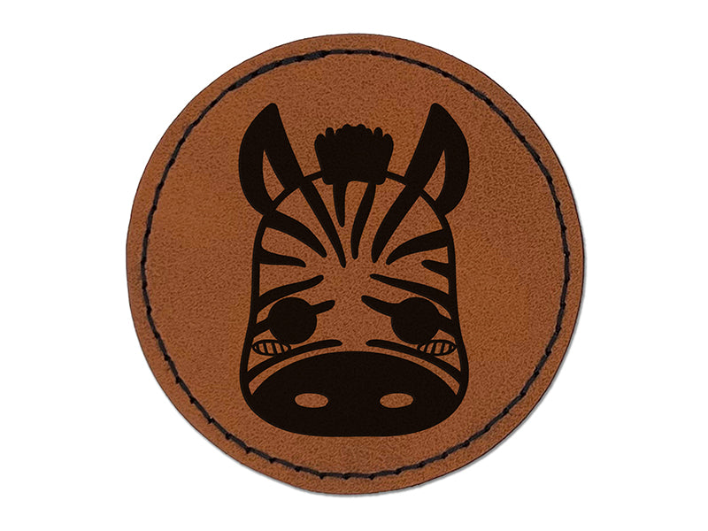 Charming Kawaii Chibi Zebra Face Blushing Cheeks Round Iron-On Engraved Faux Leather Patch Applique - 2.5"