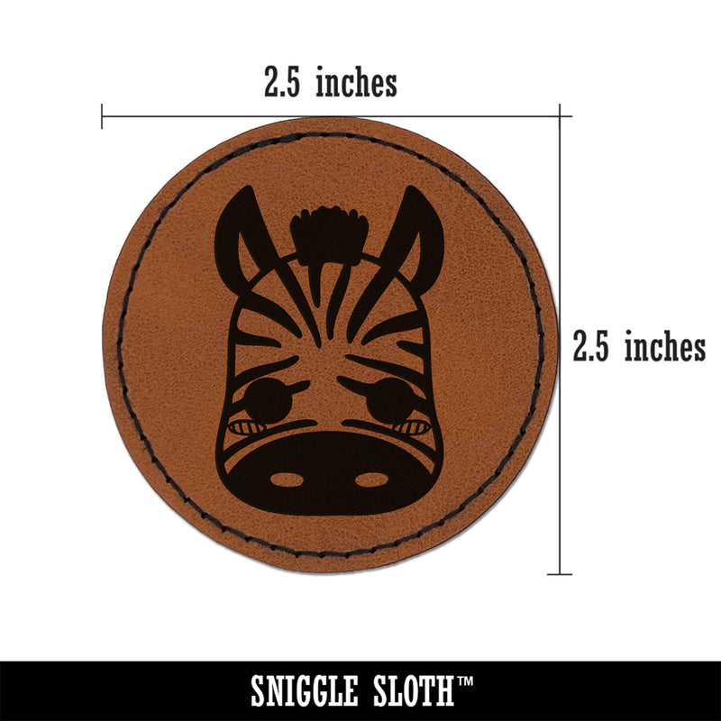 Charming Kawaii Chibi Zebra Face Blushing Cheeks Round Iron-On Engraved Faux Leather Patch Applique - 2.5"