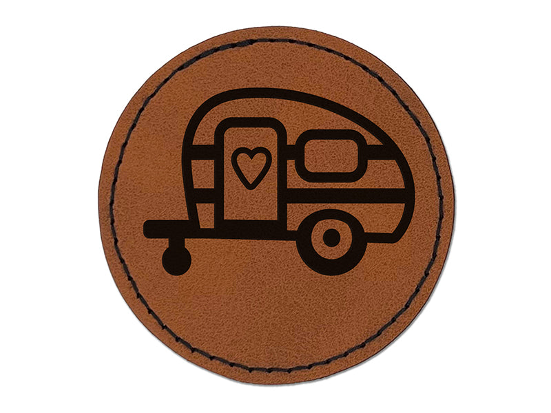 Charming Little Camper Camping Outdoor Life Round Iron-On Engraved Faux Leather Patch Applique - 2.5"