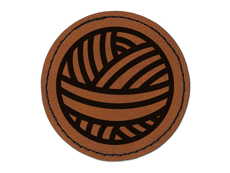 Crafty Ball of Yarn Crocheting Knitting Crafts Round Iron-On Engraved Faux Leather Patch Applique - 2.5"