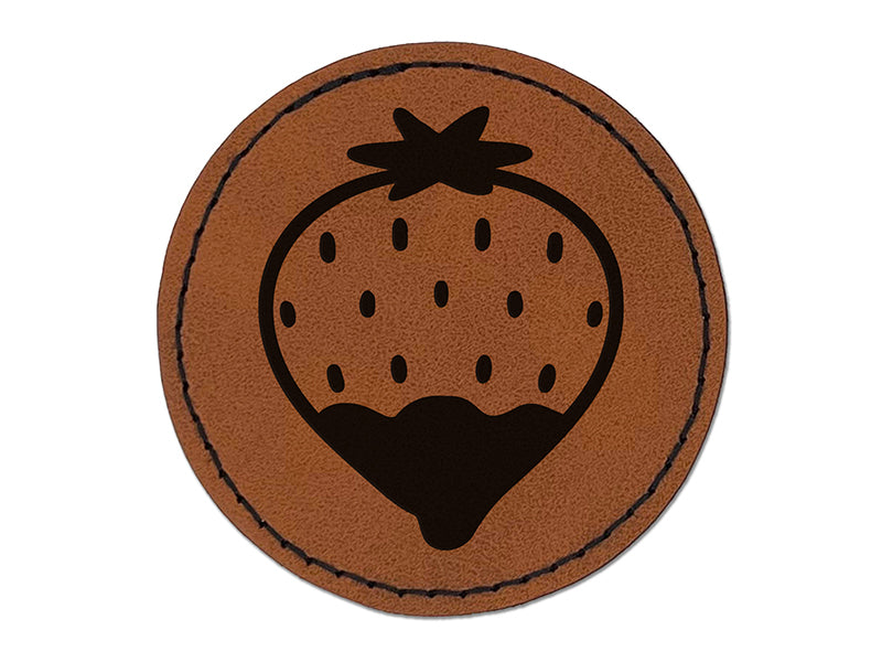 Cute and Delicious Chocolate Covered Strawberry Round Iron-On Engraved Faux Leather Patch Applique - 2.5"