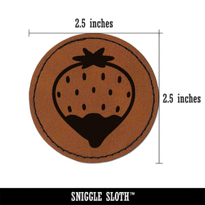 Cute and Delicious Chocolate Covered Strawberry Round Iron-On Engraved Faux Leather Patch Applique - 2.5"