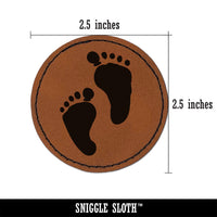 Cute Baby Footprints Silhouette Round Iron-On Engraved Faux Leather Patch Applique - 2.5"