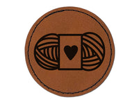 Darling Skein of Yarn Crocheting Knitting Yarn Crafts Round Iron-On Engraved Faux Leather Patch Applique - 2.5"